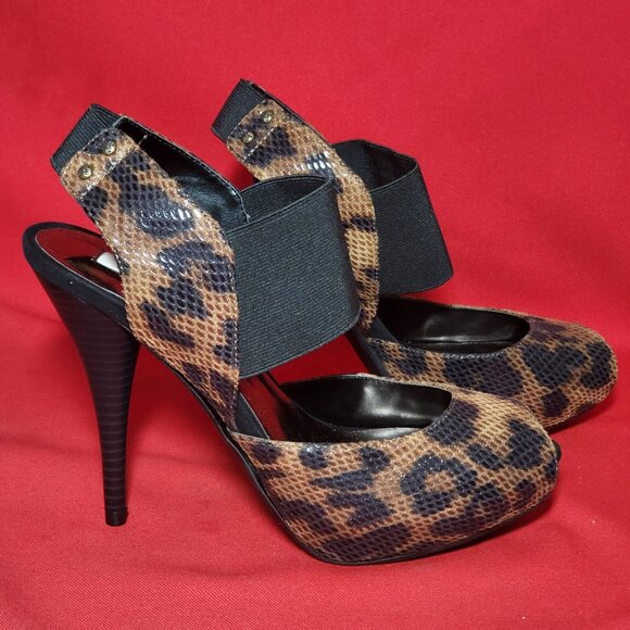 Simply Vera Strappy Leopard Print Stiletto Peep Toe Heel Shoes 8M - Picture 7 of 12
